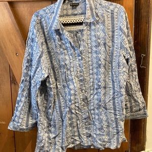 New directions, lace trimmed button down shirt